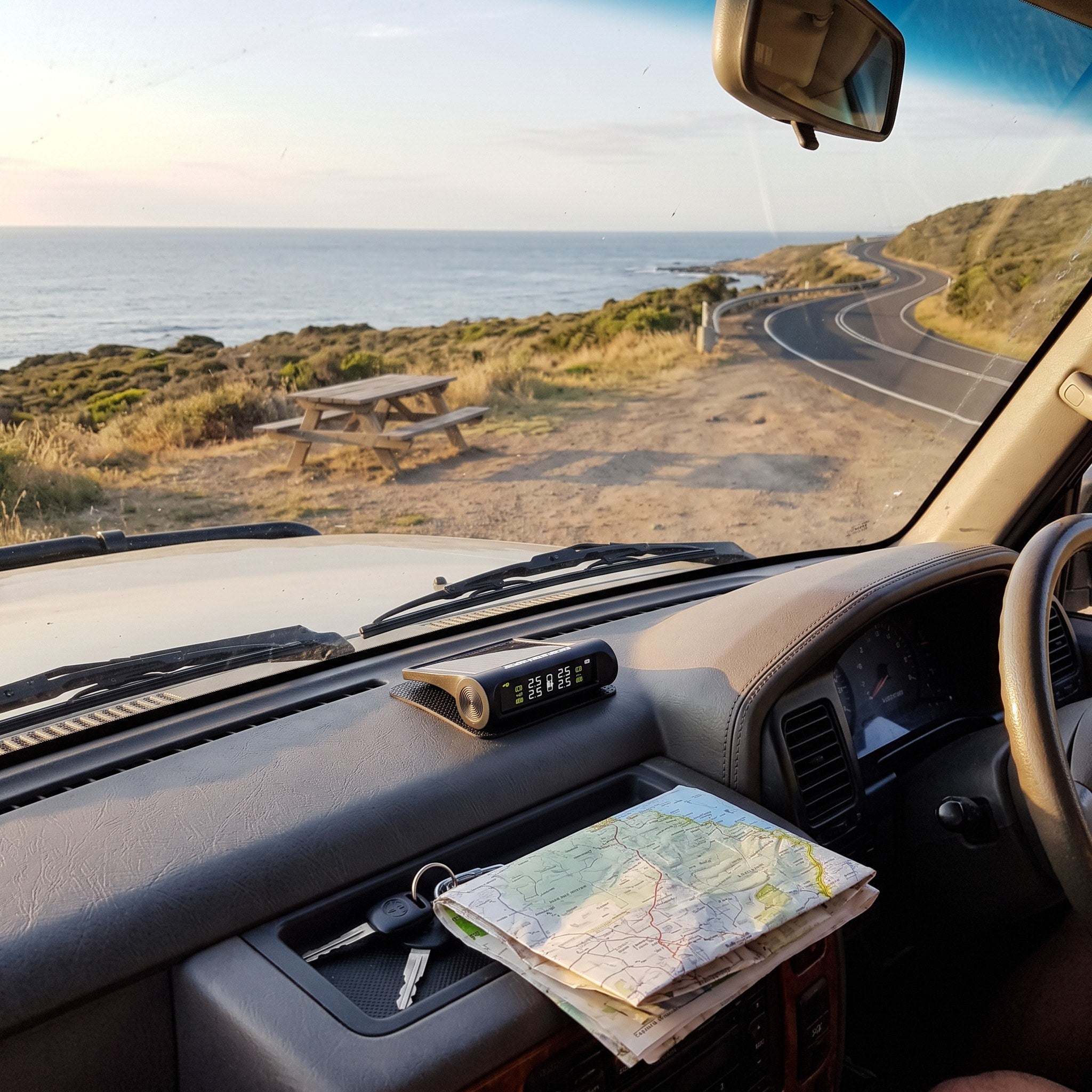 Roadstead at a coastal road-trip stop
