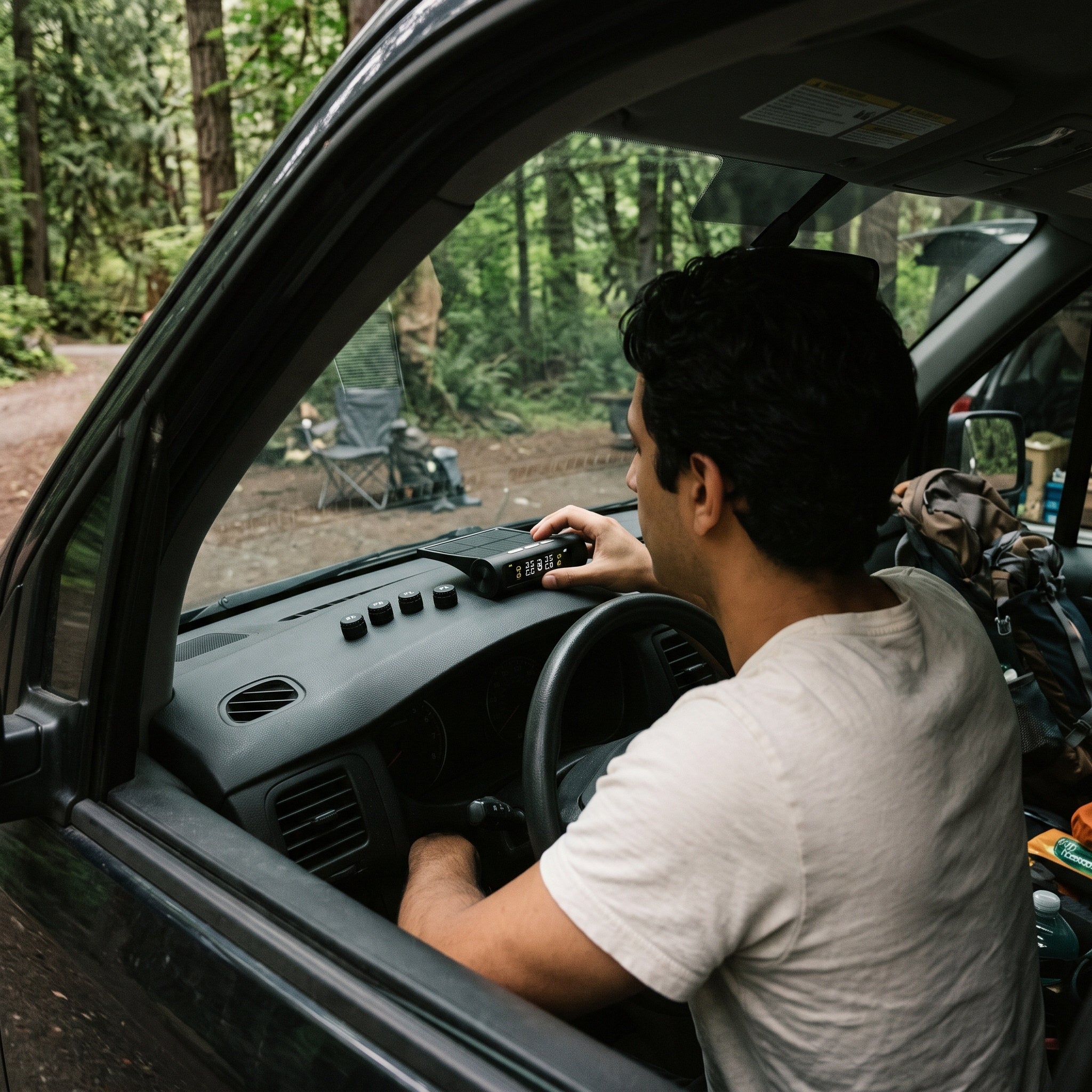 Roadstead solar monitor in everyday car and road-trip use scene 9