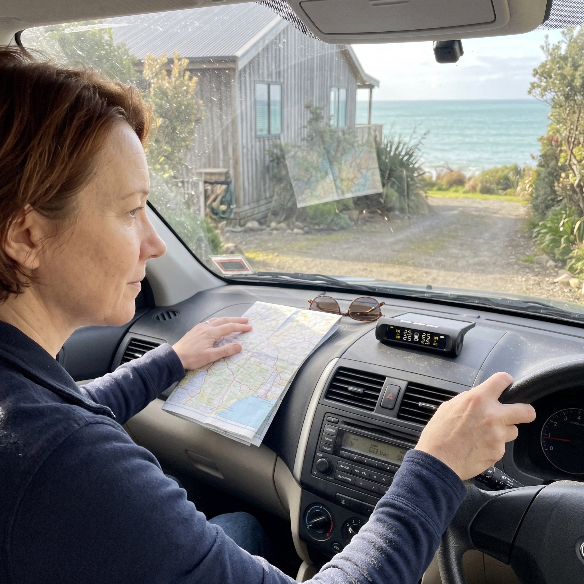 Roadstead solar monitor in everyday car and road-trip use scene 15